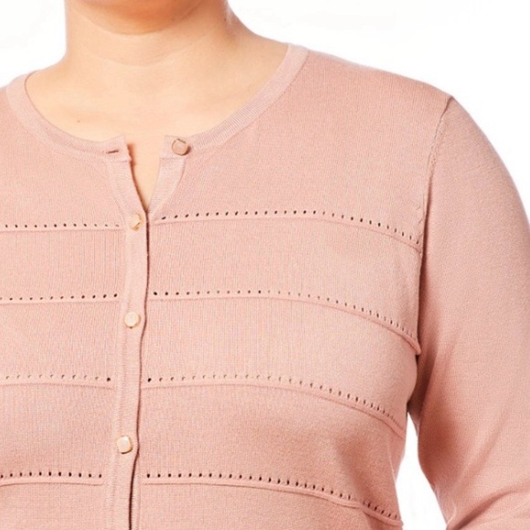 Melissa Paige Pointelle Knit Button-Front Cardigan - 1X - Picture 4 of 6